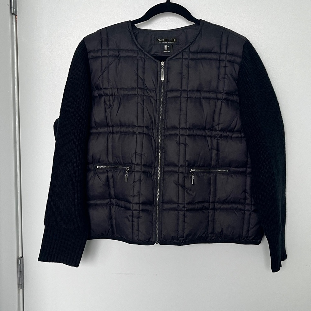 Rachel Zoe Black Puffer Jacket with Knit Sleeves